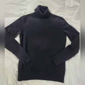 Lafayette 148 Cashmere Sweater Black Turtleneck Size Small Metallic Trim